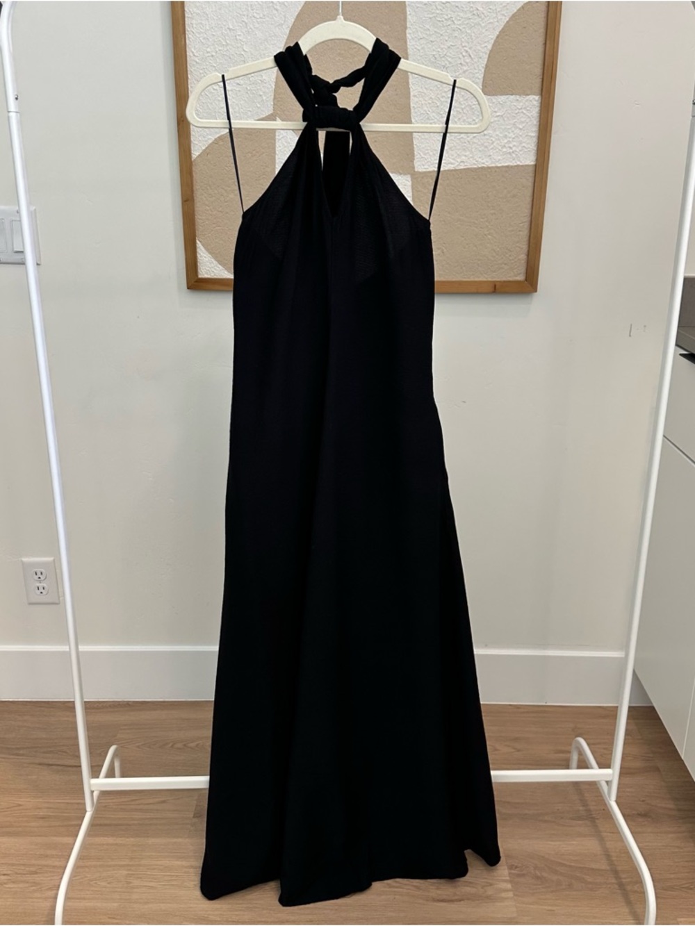 Black Linen Blend Halter Maxi Dress